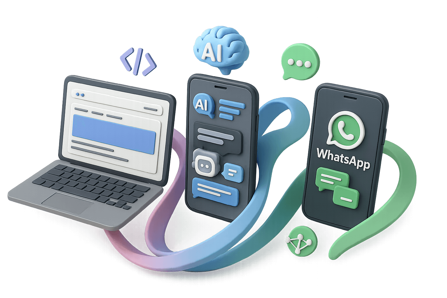 Agente AI interacatuando con laptop y conversaciones