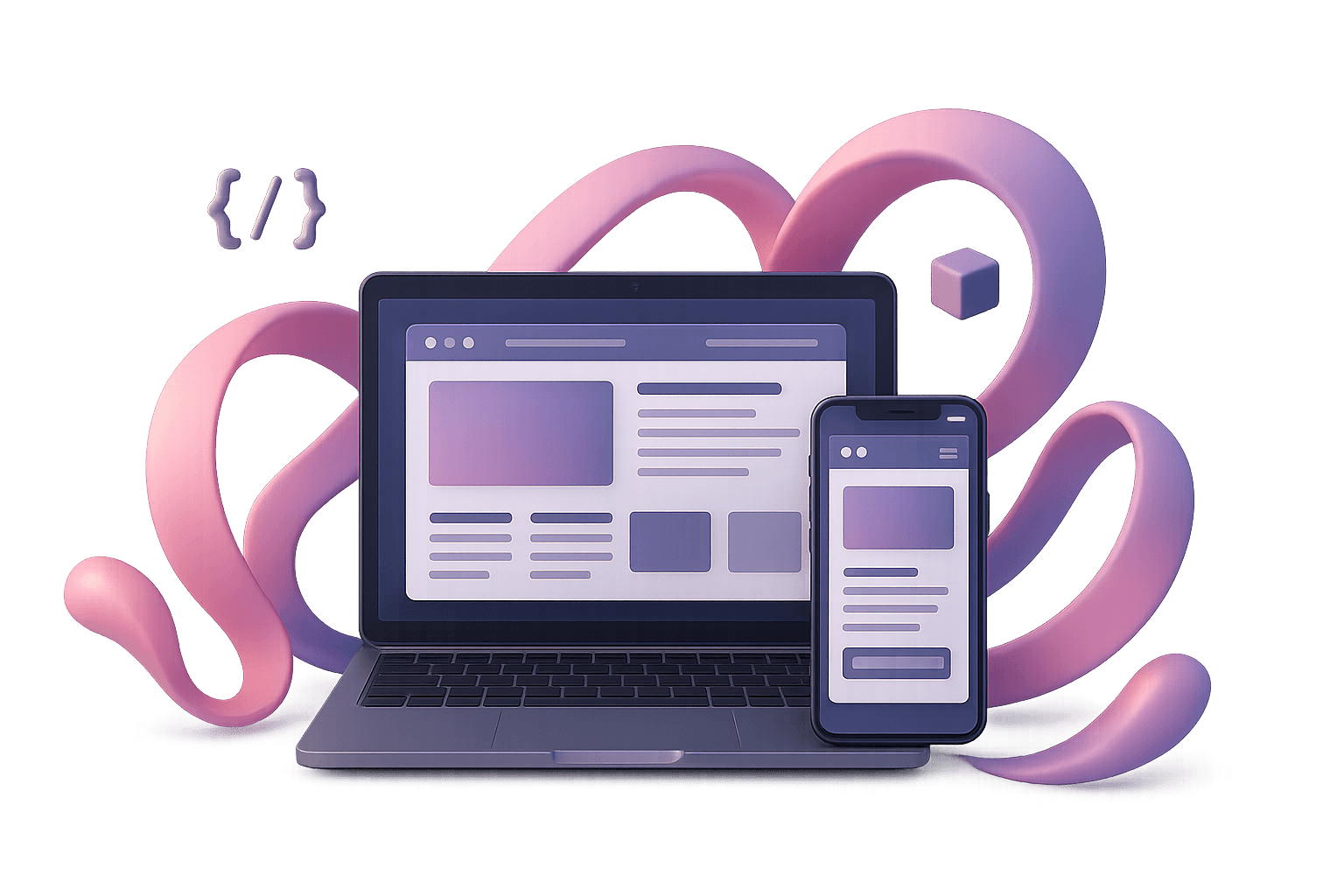 Ilustración de un sitio web en un portátil y un móvil.