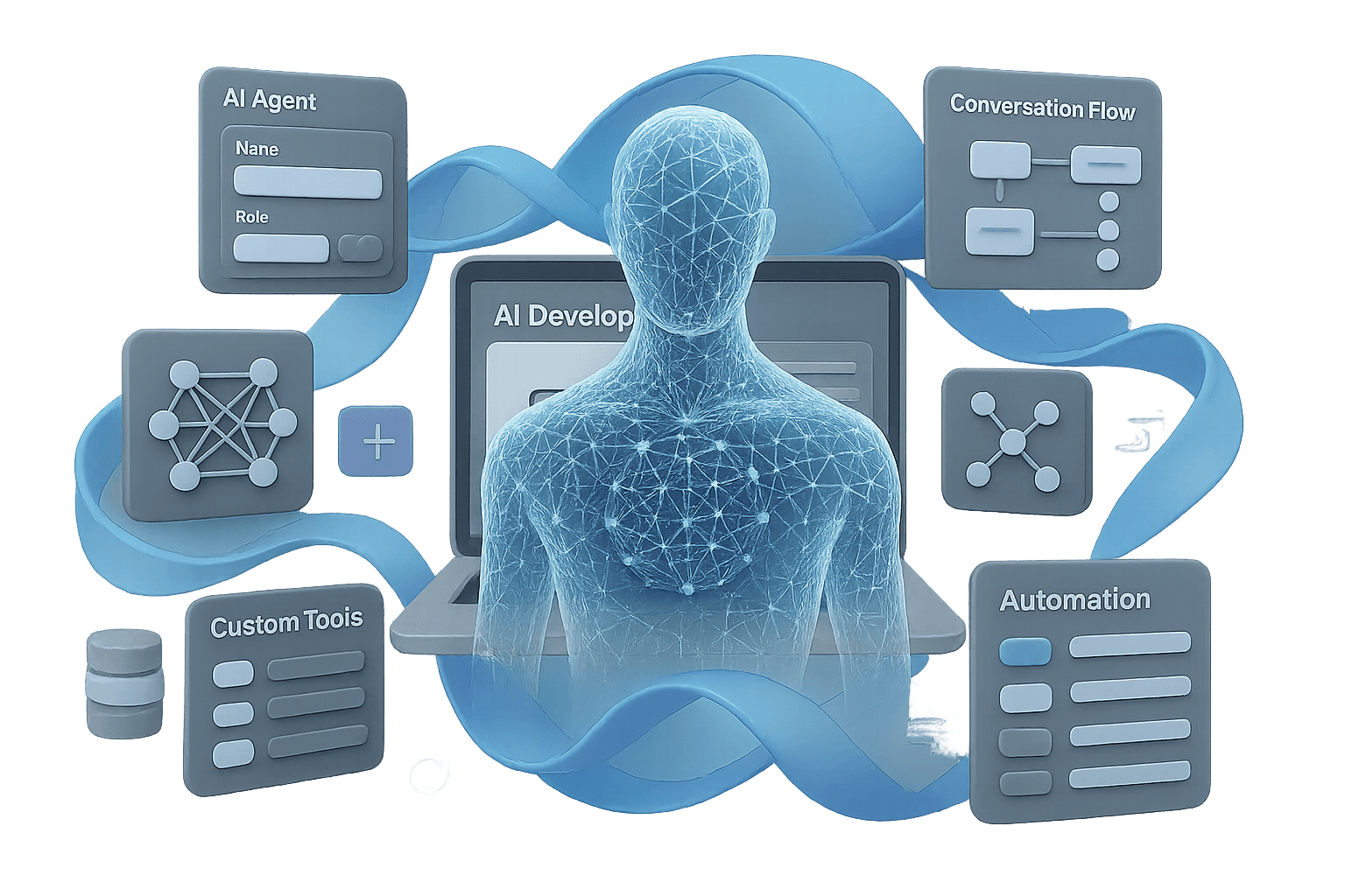 Ilustración de agente de IA con tecnología LangGraph